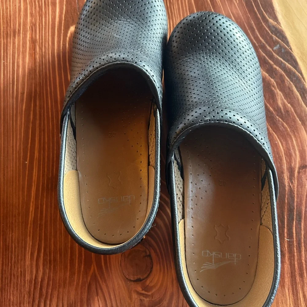 Dansko Black Perforated Clogs with Tan Sole - Picture 10 of 14
